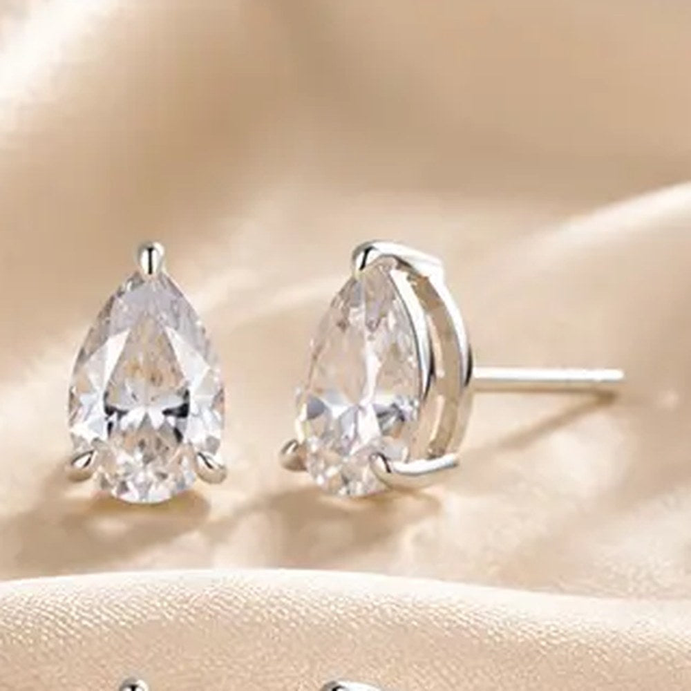 Pomence Moissanite Stud Earrings, pear cut in silver