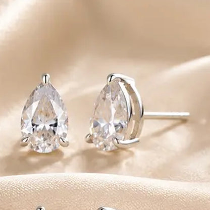 Pomence Moissanite Stud Earrings, pear cut in silver