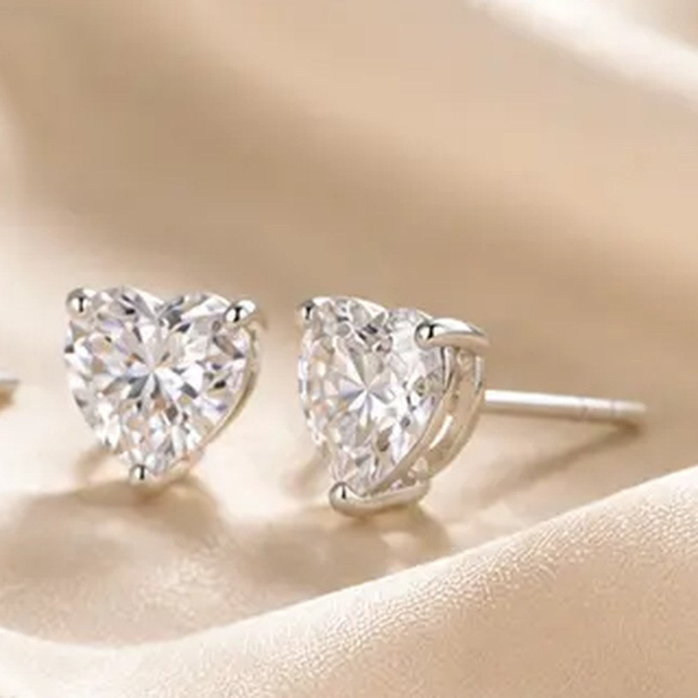 Pomence Moissanite Stud Earrings, heart cut in silver