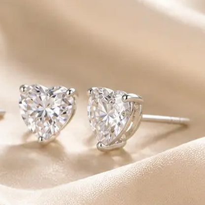Pomence Moissanite Stud Earrings, heart cut in silver