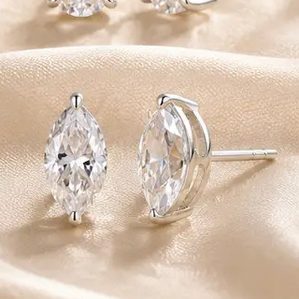 Pomence Moissanite Stud Earrings, marquise cut in silver