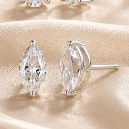 Pomence Moissanite Stud Earrings, marquise cut in silver