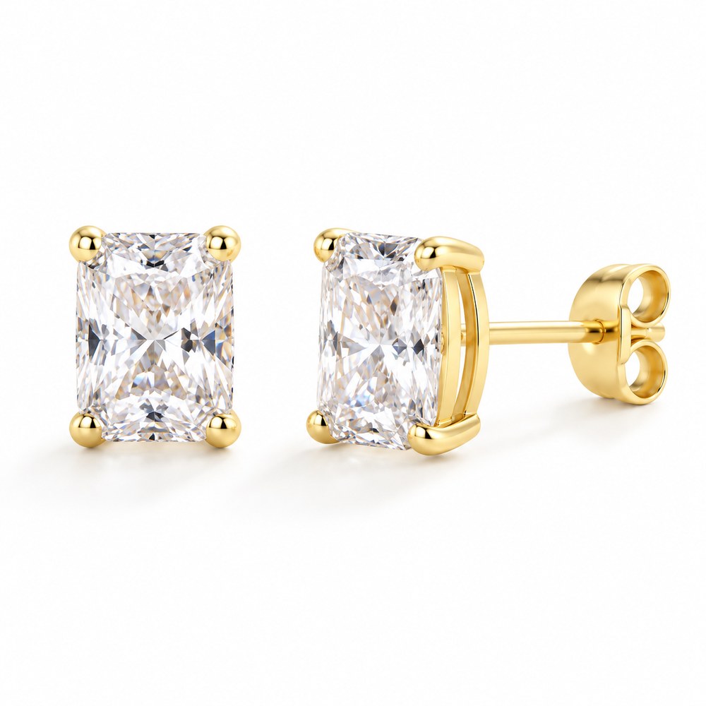 Pomence Moissanite Stud Earrings, radiant cut in yellow