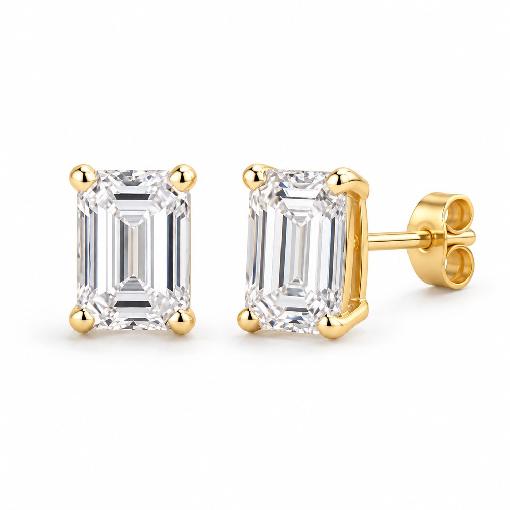 Pomence Moissanite Stud Earrings, octagon cut in yellow