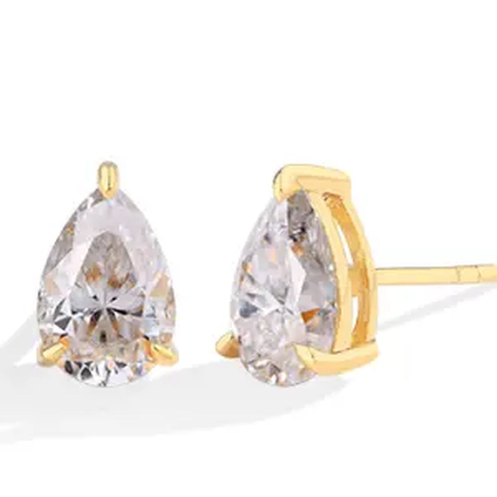 Pomence Moissanite Stud Earrings, pear cut in yellow