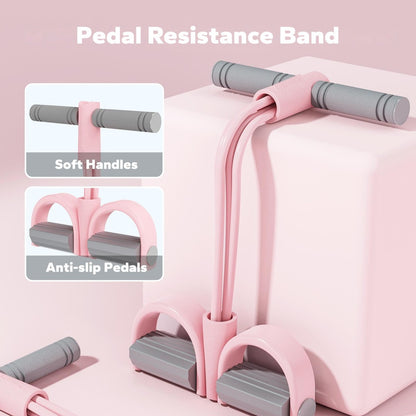 The pink Pomence Pedal Resistance Band with its soft foam handles and anti-slip foot pedals