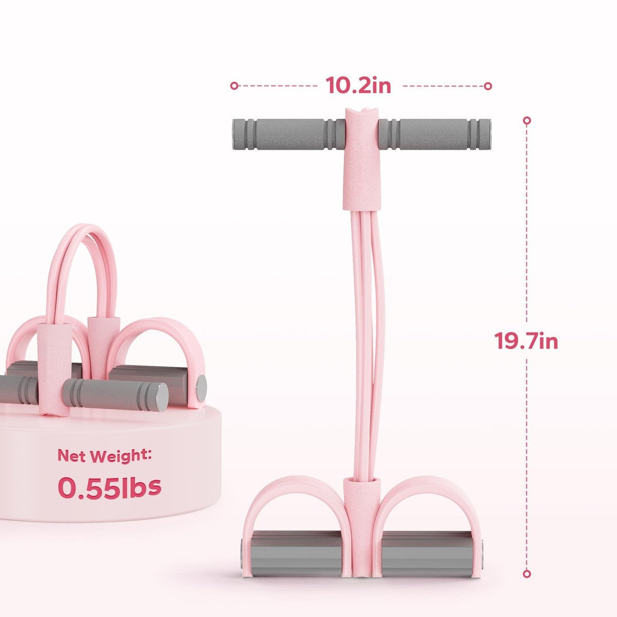 Pomence Pedal Resistance Band size: 10.2 inch handle bar, 19.7 inch tall, net weight 0.55 lbs