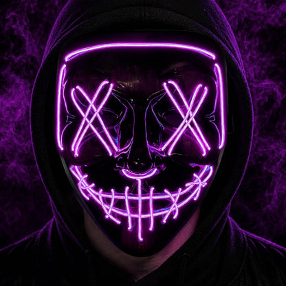 Pomence Purge-Style LED Light-Up Halloween Mask, glowing purple X-eye