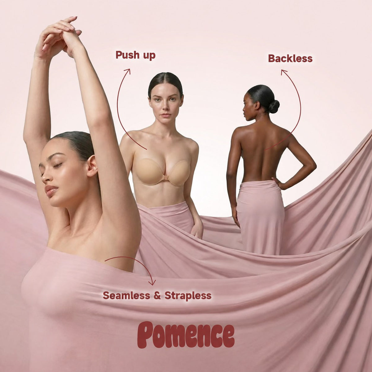 Pomence™ Push-Up Sticky Bra: worn push up, backless and seamless