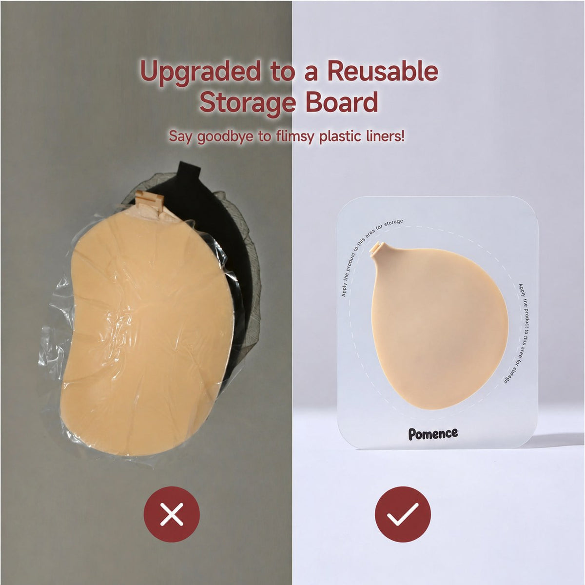 Pomence™ Push-Up Sticky Bra: the reusable storage board instead of a flimsy plastic liner