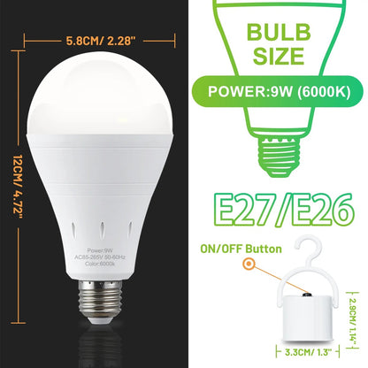Bulb size 2.28 in wide by 4.72 in tall, E26 base, and the hook cover with its on and off button