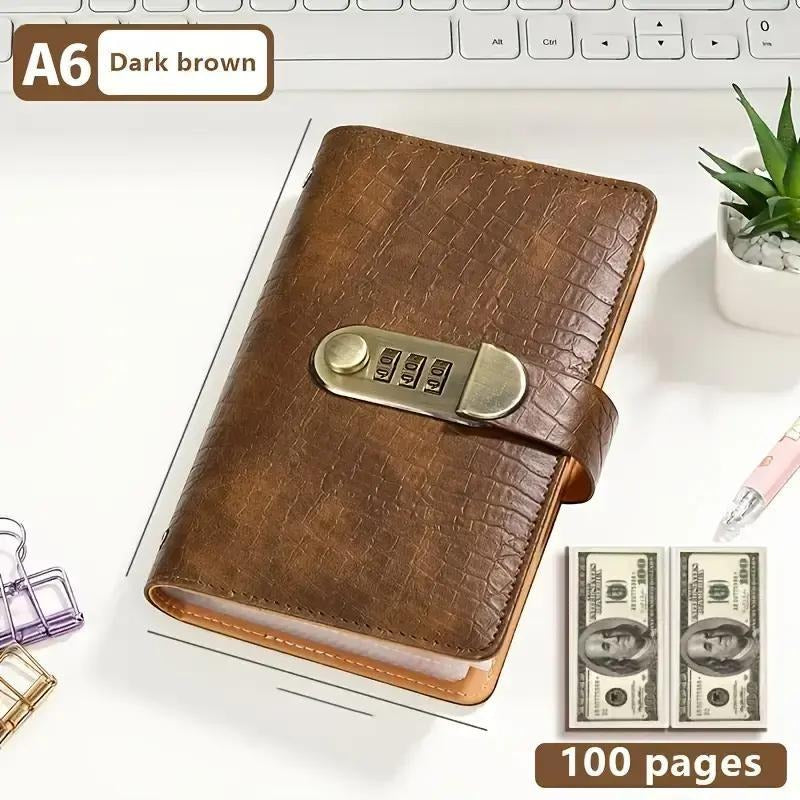Pomence Savings Binder with Lock in Dark Brown