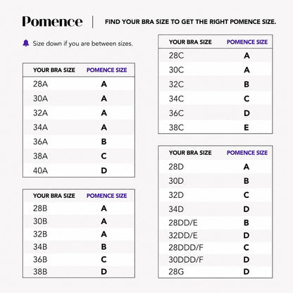 Pomence™ Instant Volume Sticky Bra Inserts. Size chart: match your bra size to your Pomence insert size