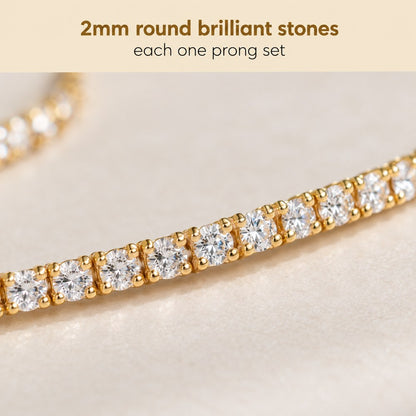 Macro of the 2mm round cubic zirconia stones and four prong settings on the Pomence Tennis Necklace