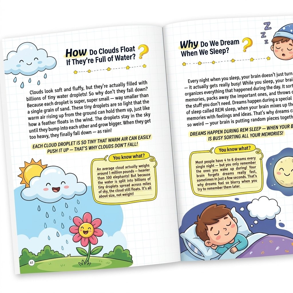 Close-up of an illustrated page and a bonus fact bubble inside the Pomence Ultimate Encyclopedia of Whys