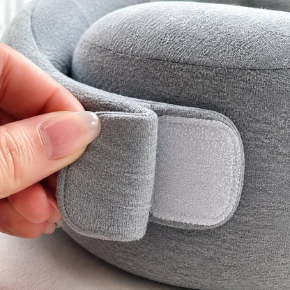 Pomence™ Wrap Travel Neck Pillow. Adjustable hook-and-loop fastener and soft fabric detail