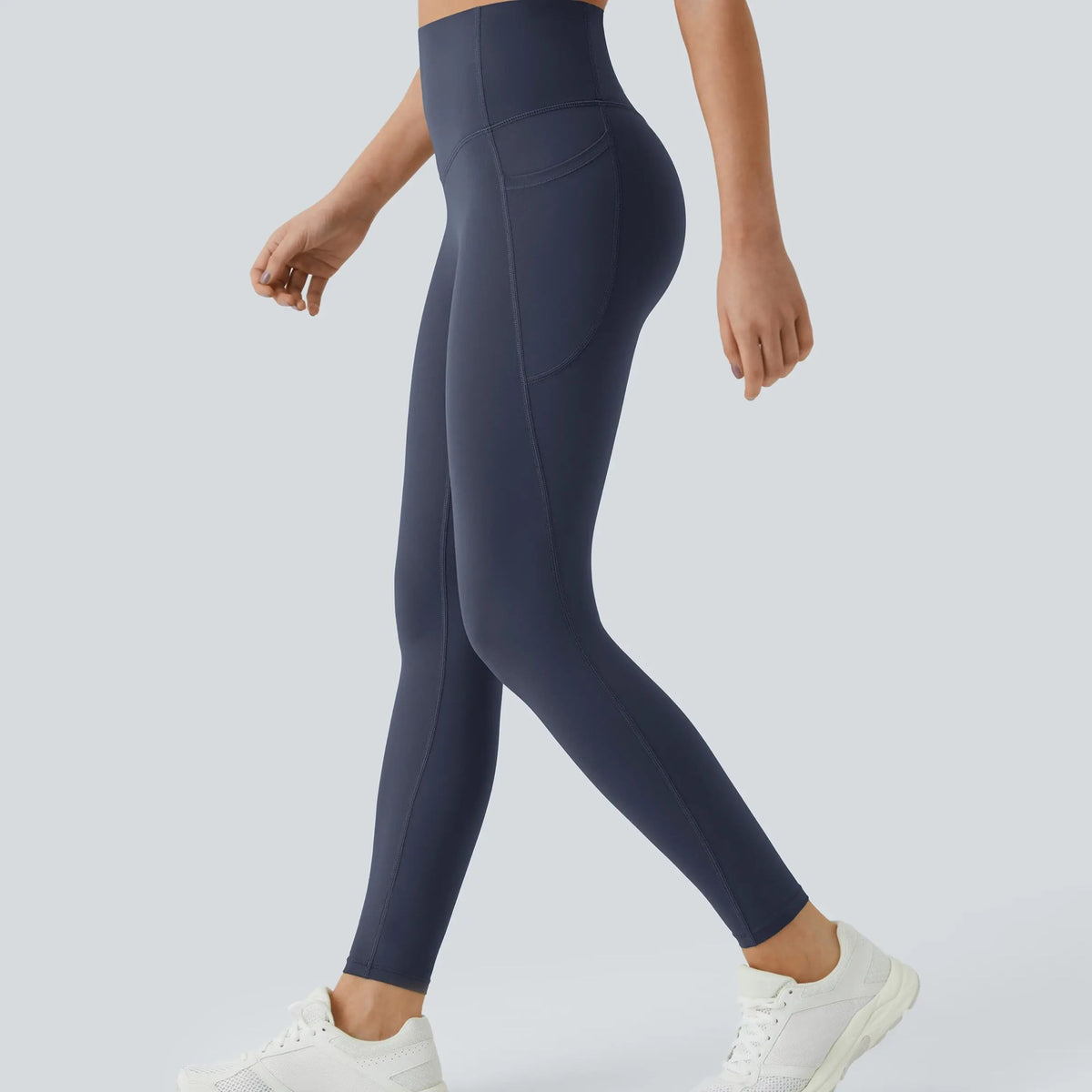 High Waisted Tummy Control Sculpt Leggings with Pockets in Mood Indigo