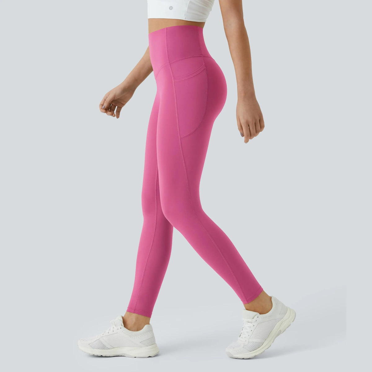 High Waisted Tummy Control Sculpt Leggings with Pockets in Pink Power