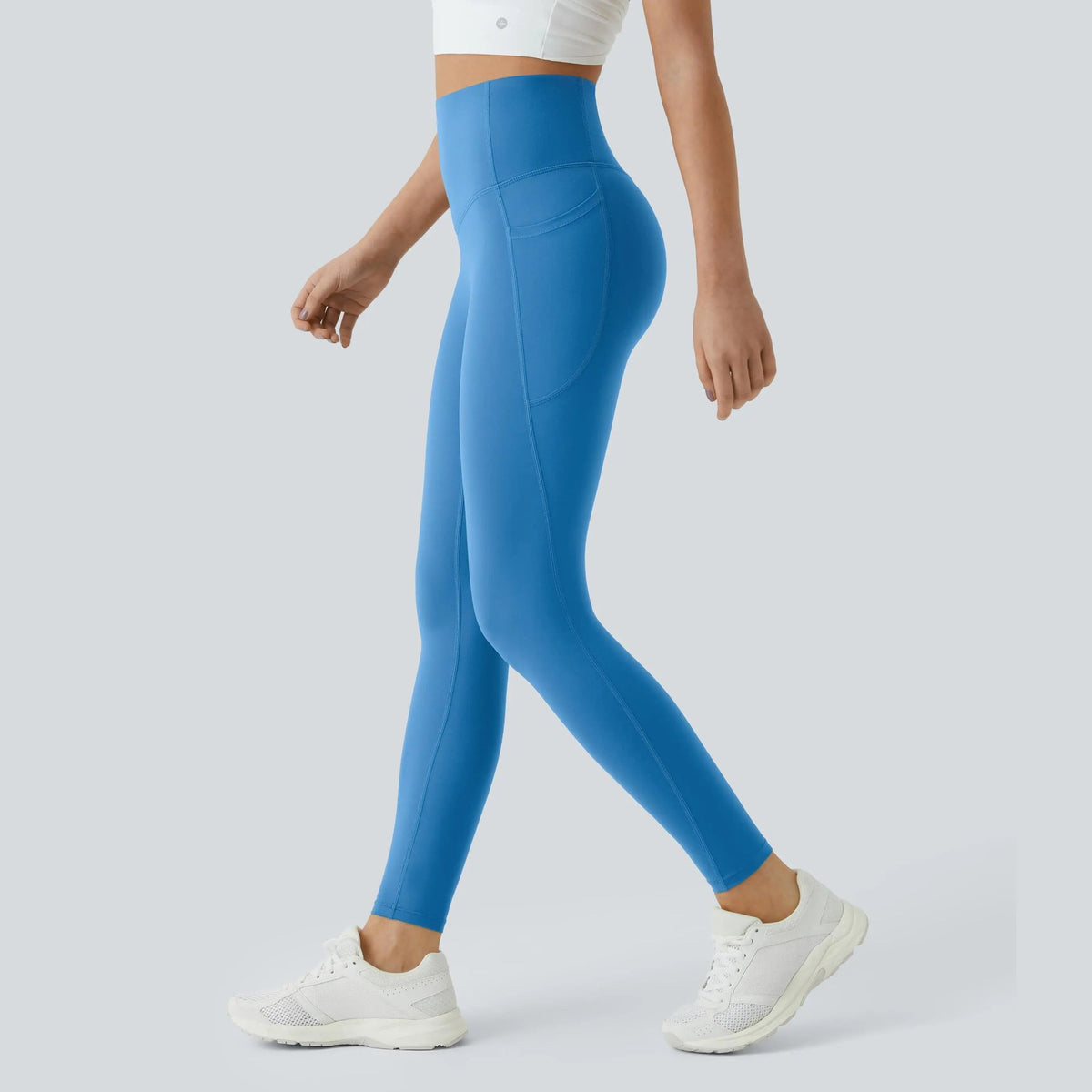 High Waisted Tummy Control Sculpt Leggings with Pockets in Vallarta Blue