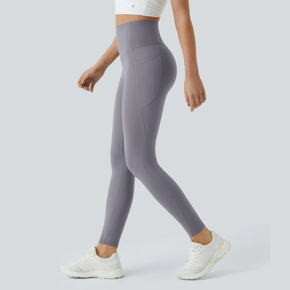 High Waisted Tummy Control Sculpt Leggings with Pockets in Falling Gray Purple