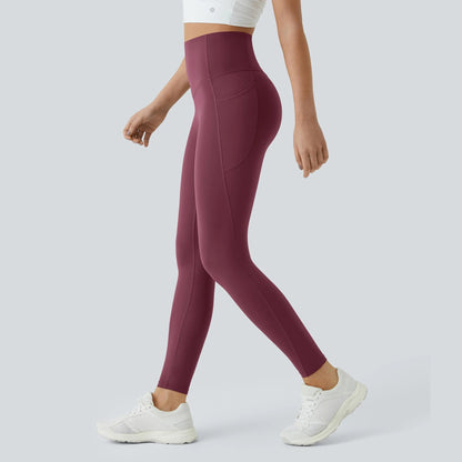 High Waisted Tummy Control Sculpt Leggings with Pockets in Evening Red