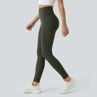 High Waisted Tummy Control Sculpt Leggings with Pockets in Deep Woodland Green