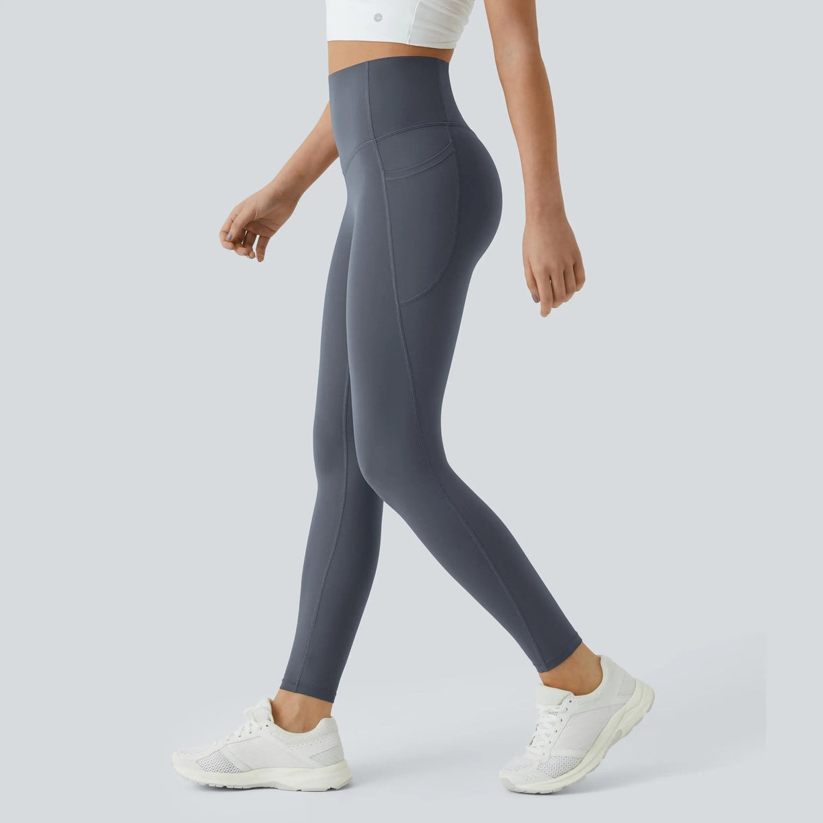 High Waisted Tummy Control Sculpt Leggings with Pockets in Silent Blue