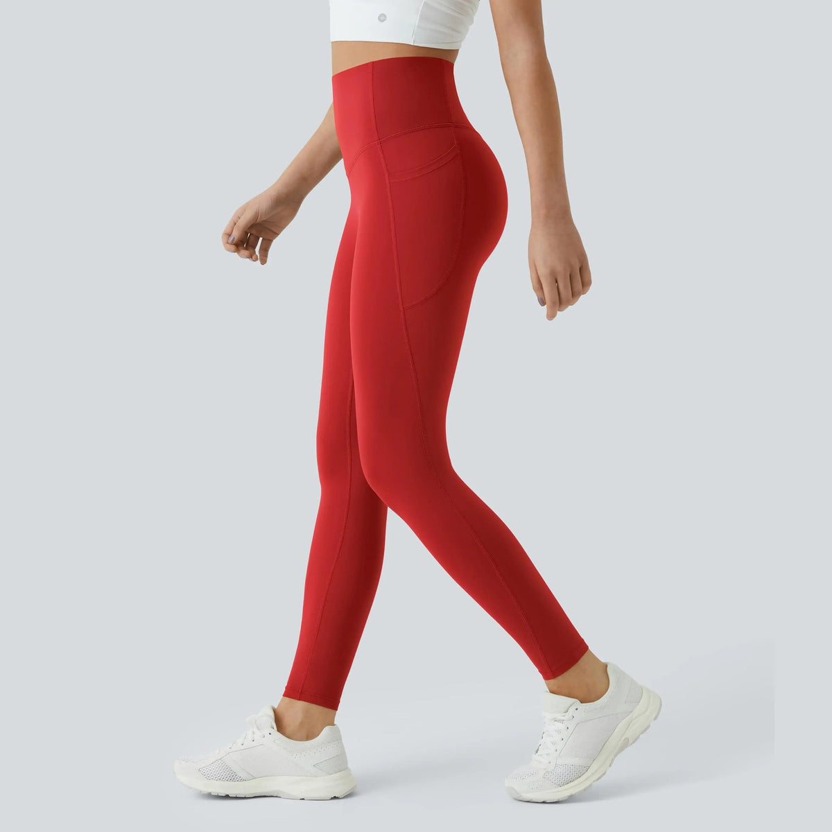 High Waisted Tummy Control Sculpt Leggings with Pockets in Aura Orange