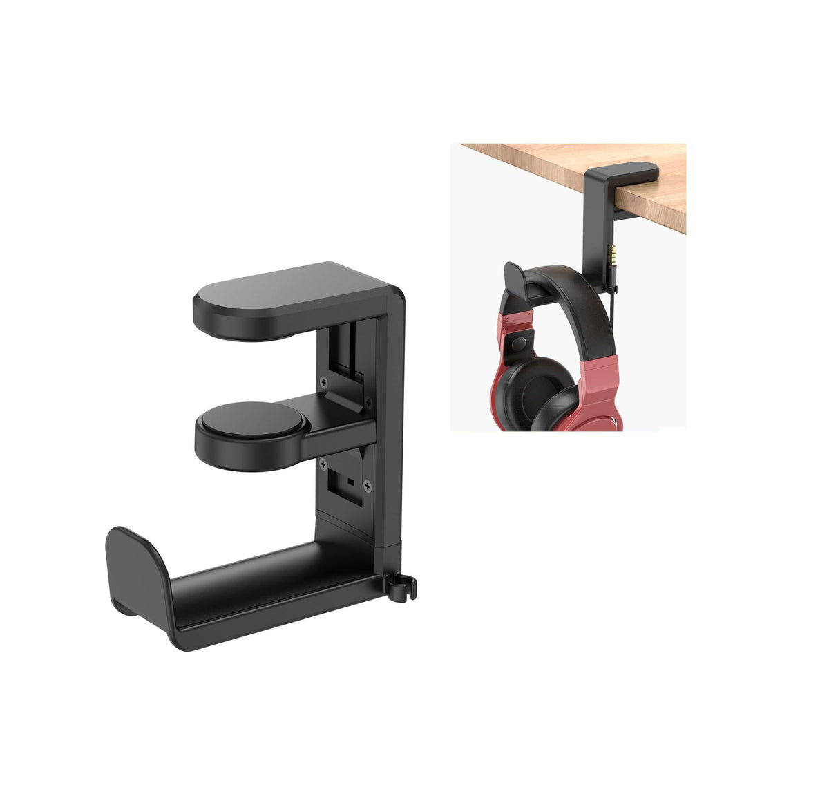 Adjustable Clamp-On Rotating Headphone Stand, 10-42mm Desk Mount