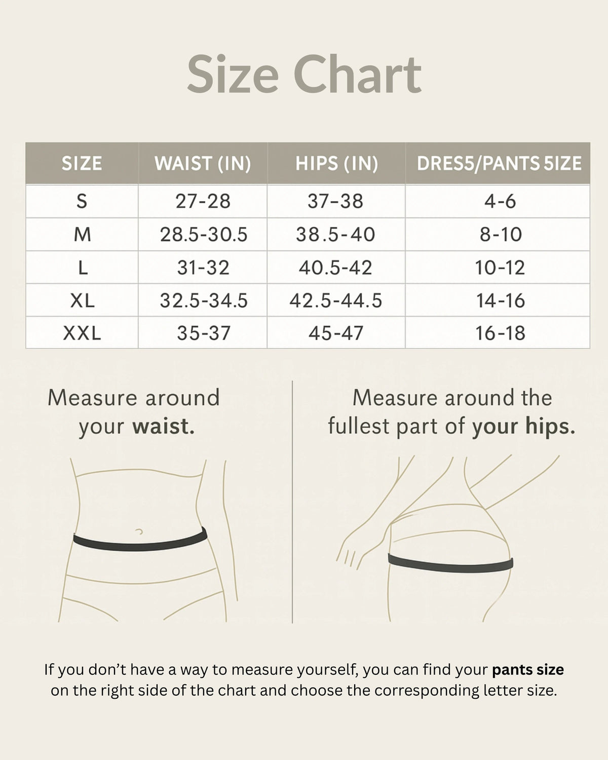 Tuck-N-Lift Seamless Slip Short size chart
