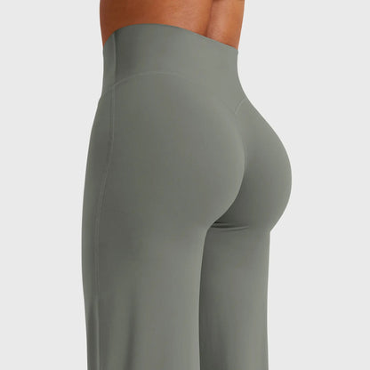 High-Waisted Straight Leg Yoga Leggings in Grey Green