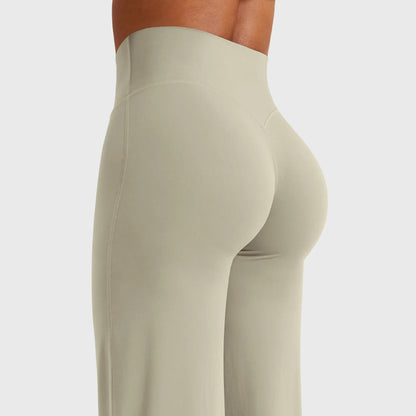 High-Waisted Straight Leg Yoga Leggings in Light Sand