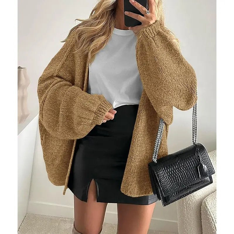 Pomence Women's Oversized Lantern Sleeve Cardigan