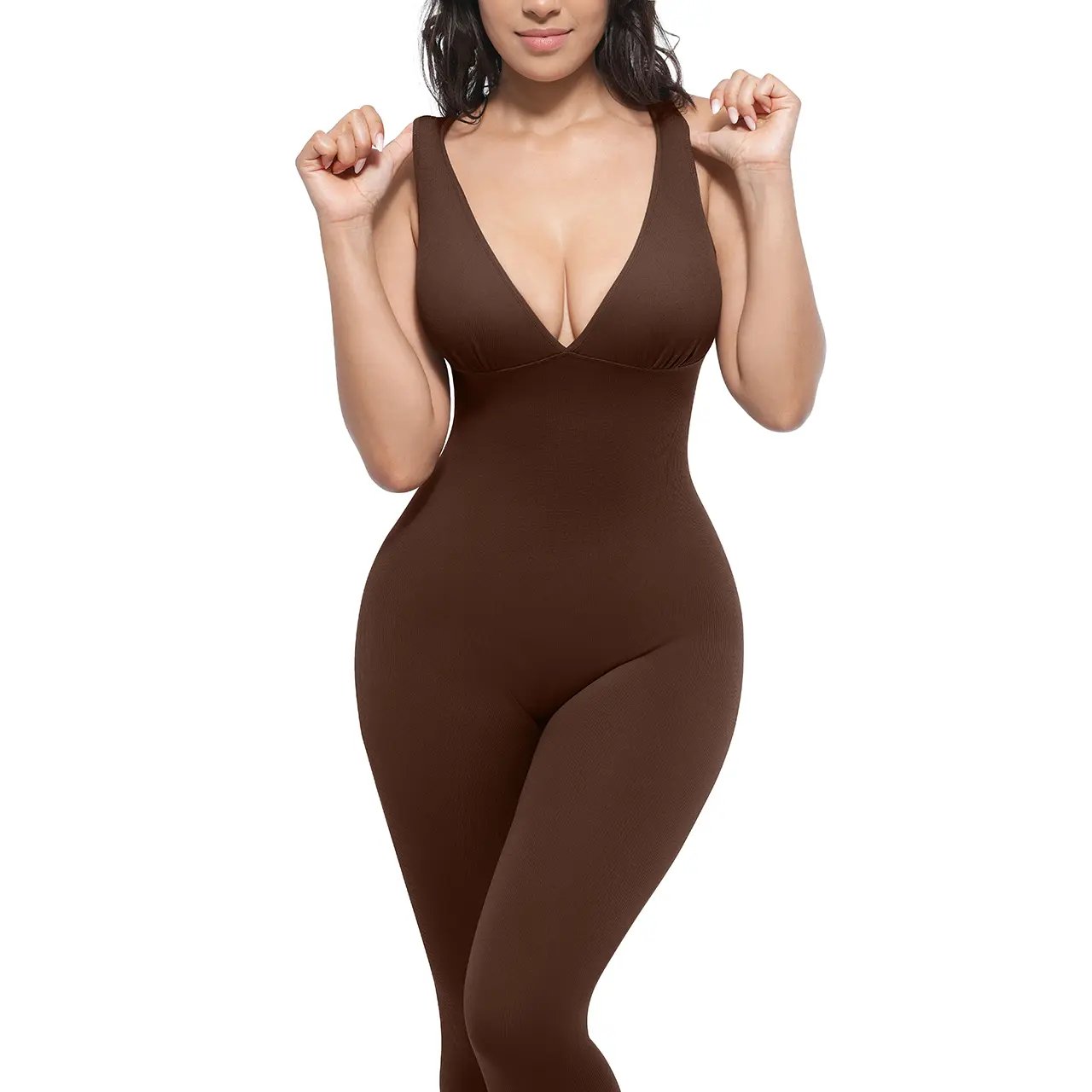 Pomence Women's Deep V Compression Shapewear Jumpsuit