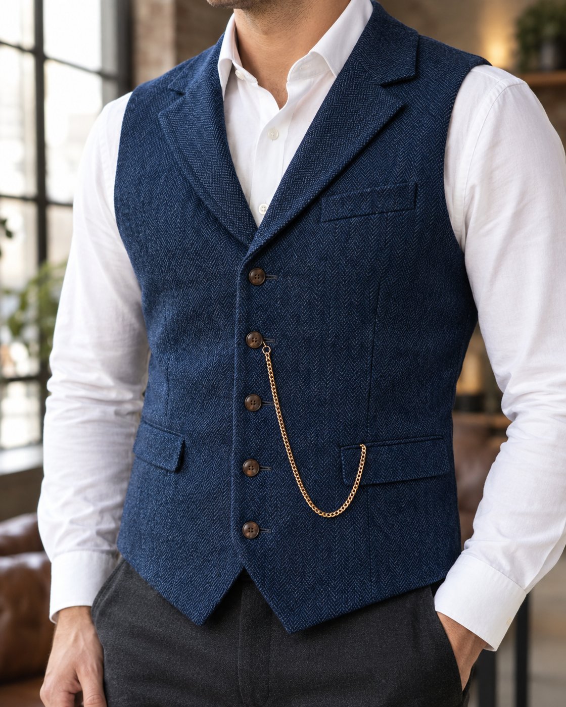 Pomence™ Herringbone Tweed Waistcoat