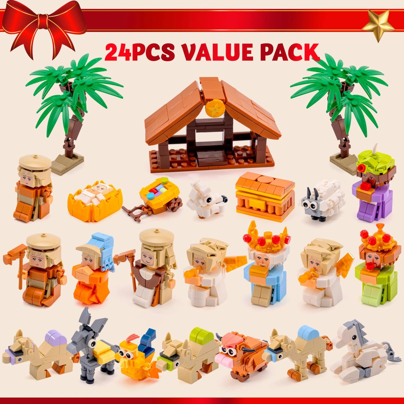 Pomence Nativity Building Blocks Advent Calendar, 24 daily building pieces