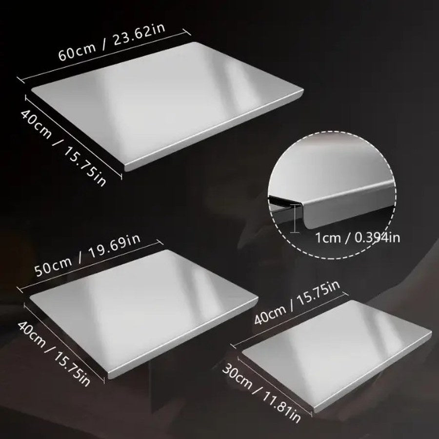 The three chopping board sizes shown side by side with measurements