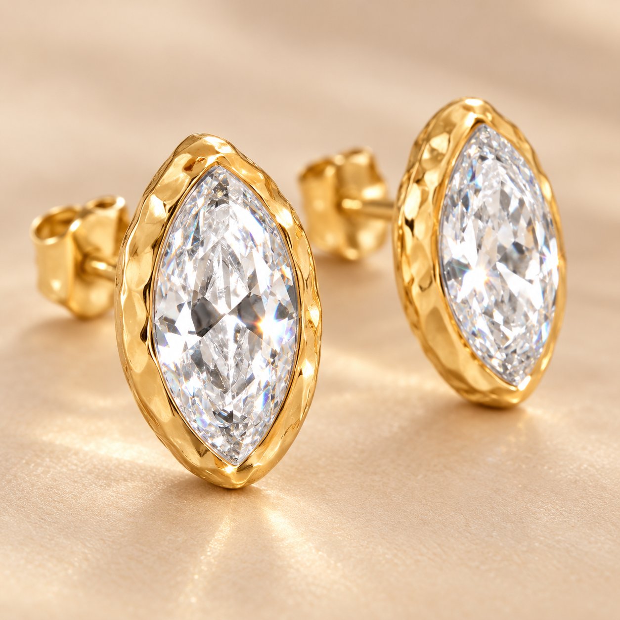 Close-up of the marquise cut faceted crystal in the Pomence Crystal Mini Stud Earrings