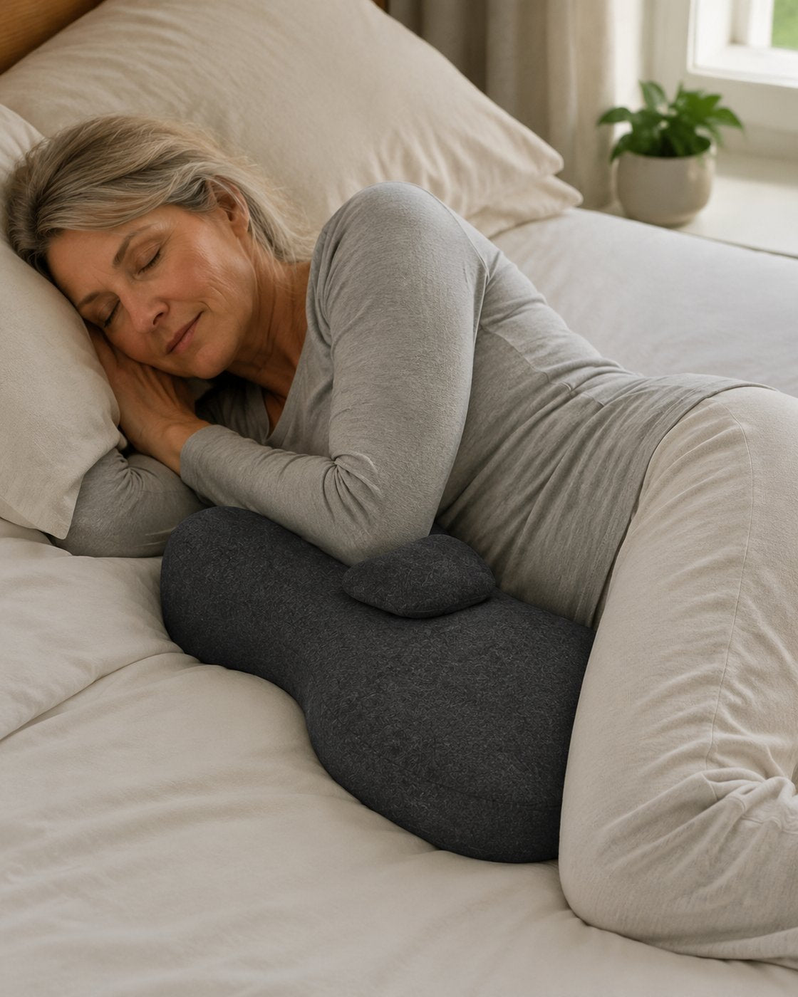 Pomence Couples Comfort Pillow supporting the hips and lower back in bed