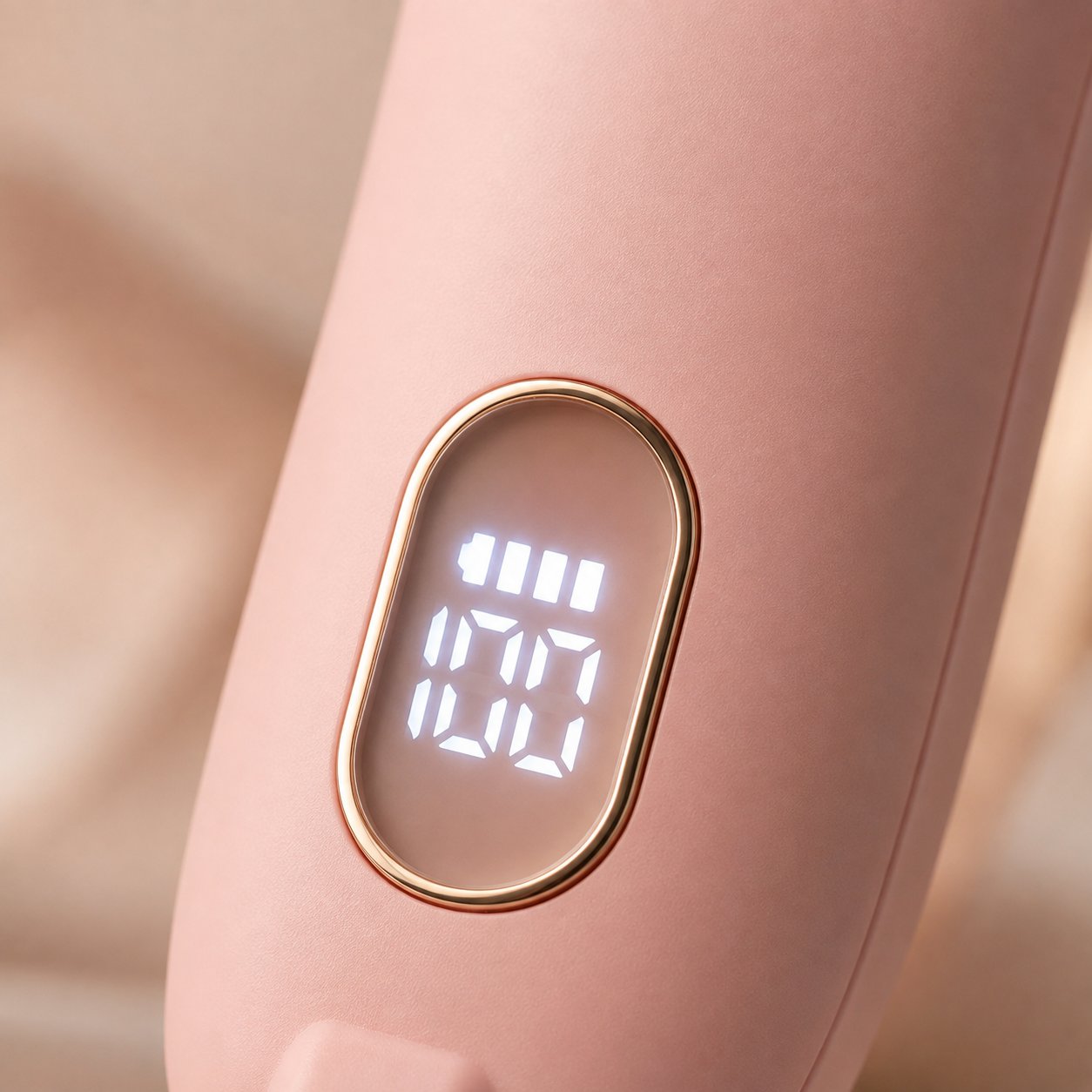 Macro of the LED battery display on the handle of the Pomence Painless Hair Removal Shaver
