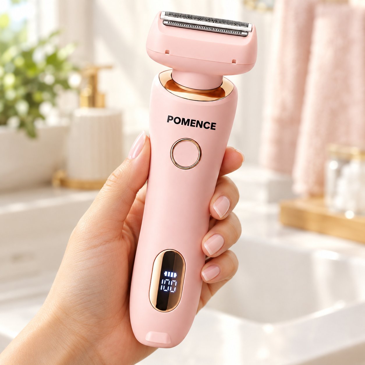 Close view of the foil head and the two precision trimmer blades on the Pomence Painless Hair Removal Shaver