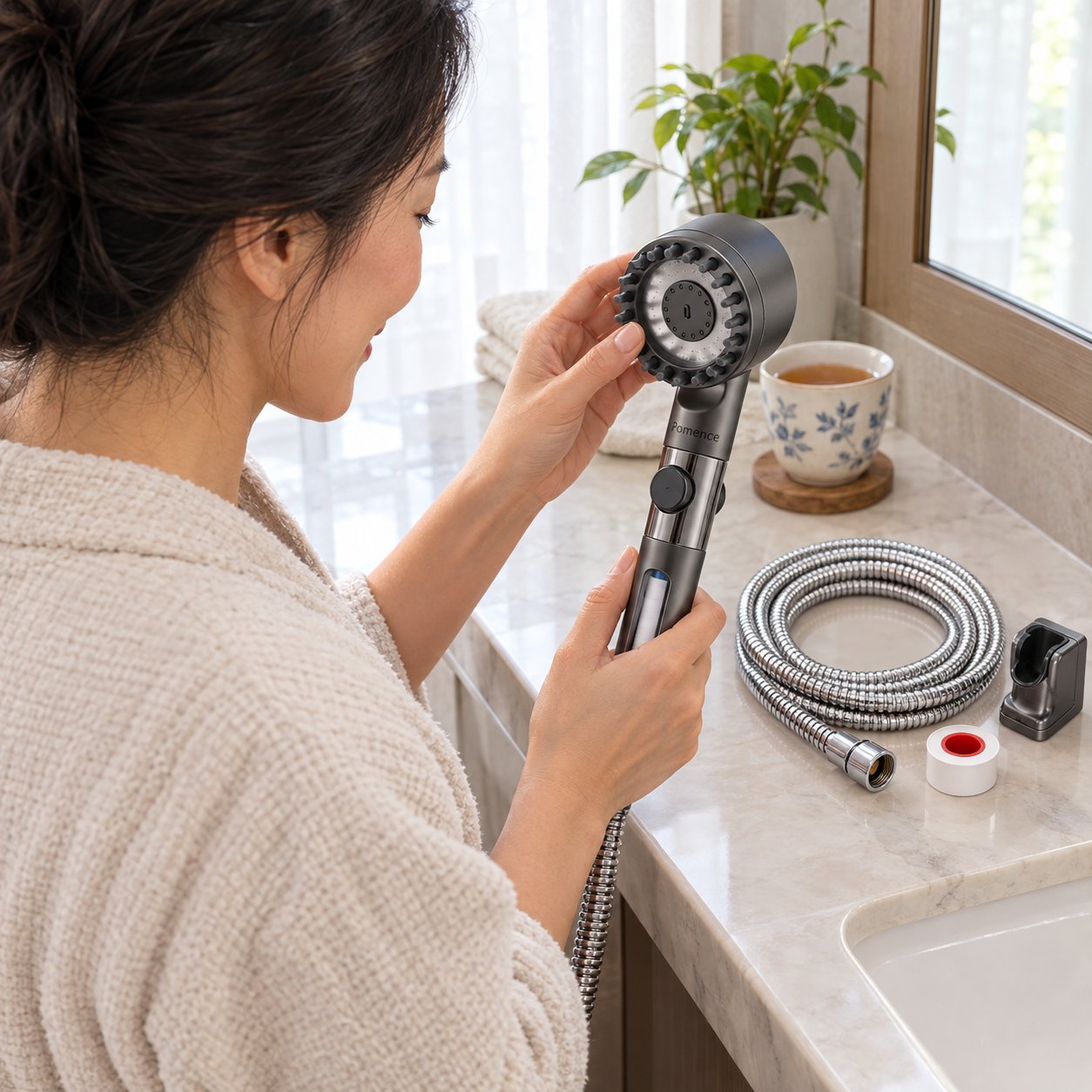 Everything in the box: shower head, hose, mount and filter