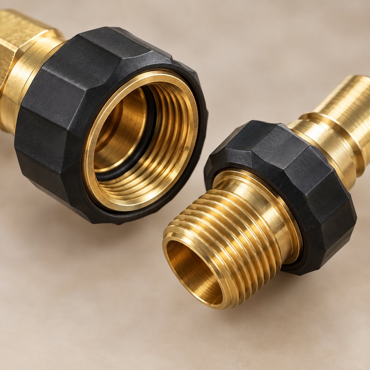 The male plug with visible threads and black grip flange.