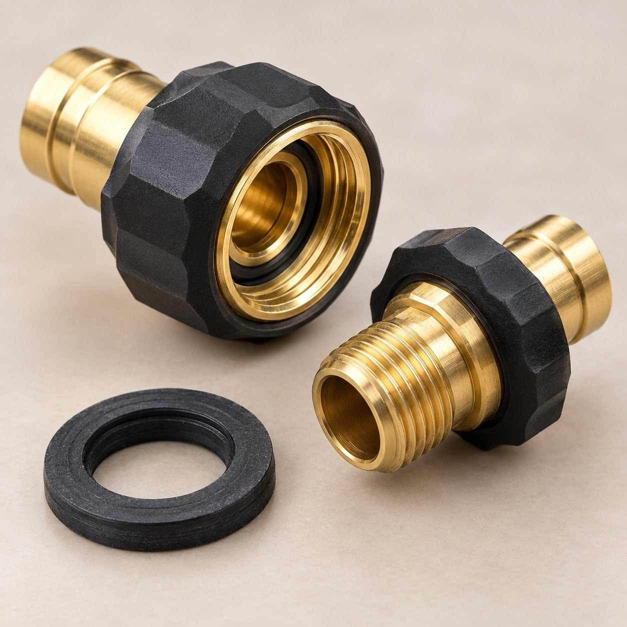 The rubber washer sitting next to the quick connect pieces.