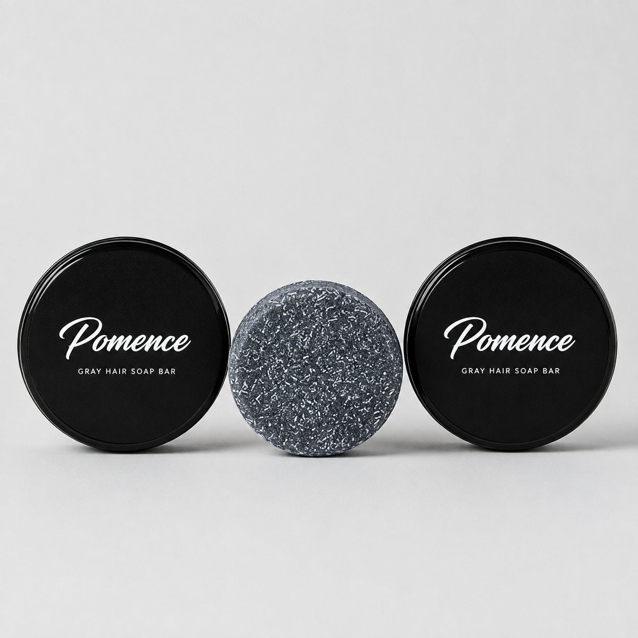 Two Pomence Gray Hair Soap Bar tins side by side, Buy 1 Get 1 Free