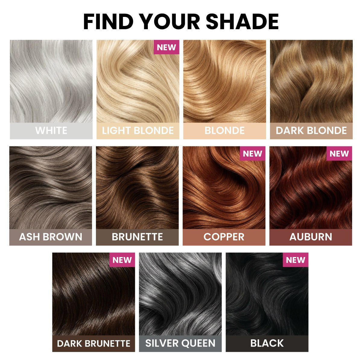 Find your shade chart showing all eleven hair colours