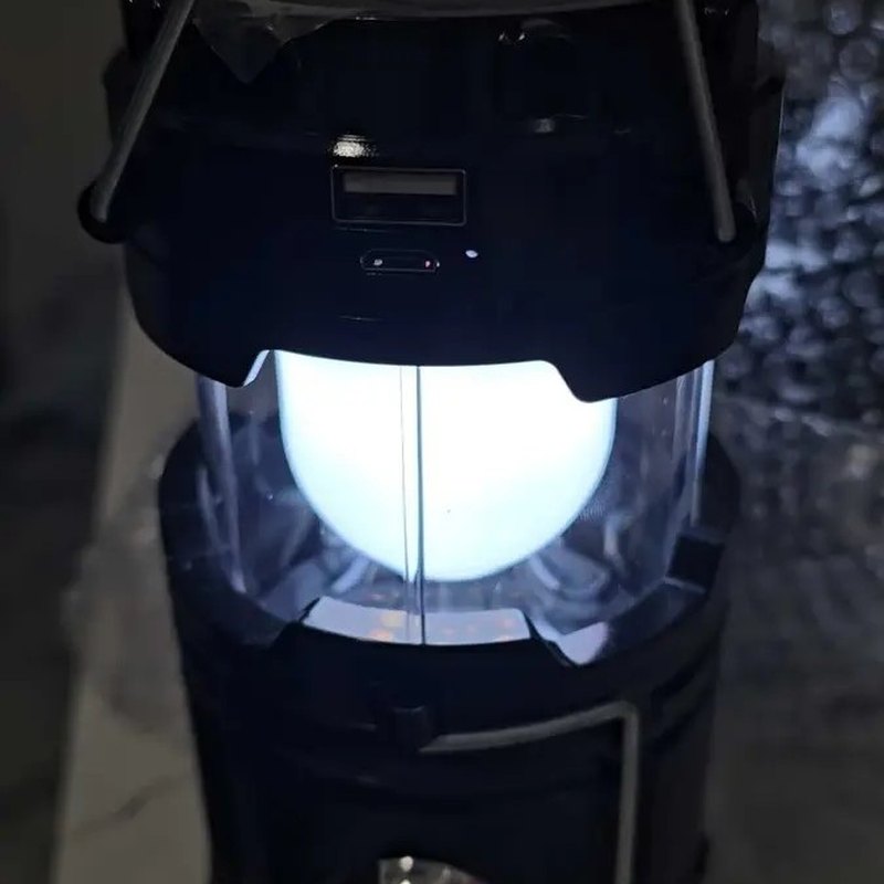 A customer's lantern lit up at home, the USB port on top