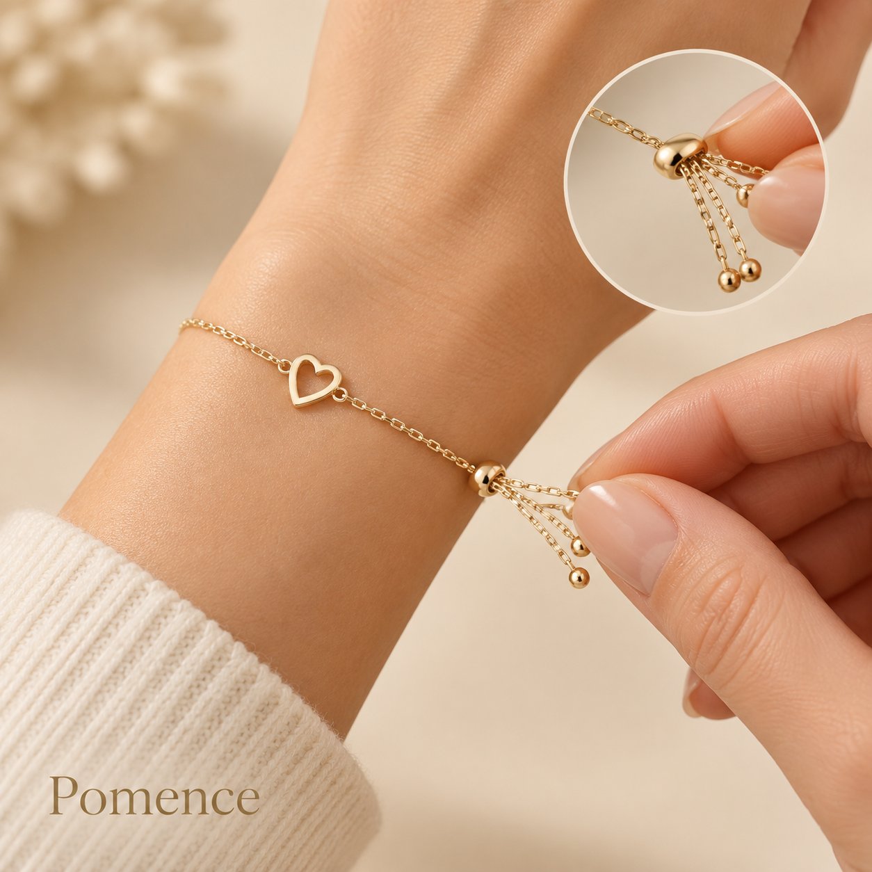 Close view of the sliding bead clasp on the chain