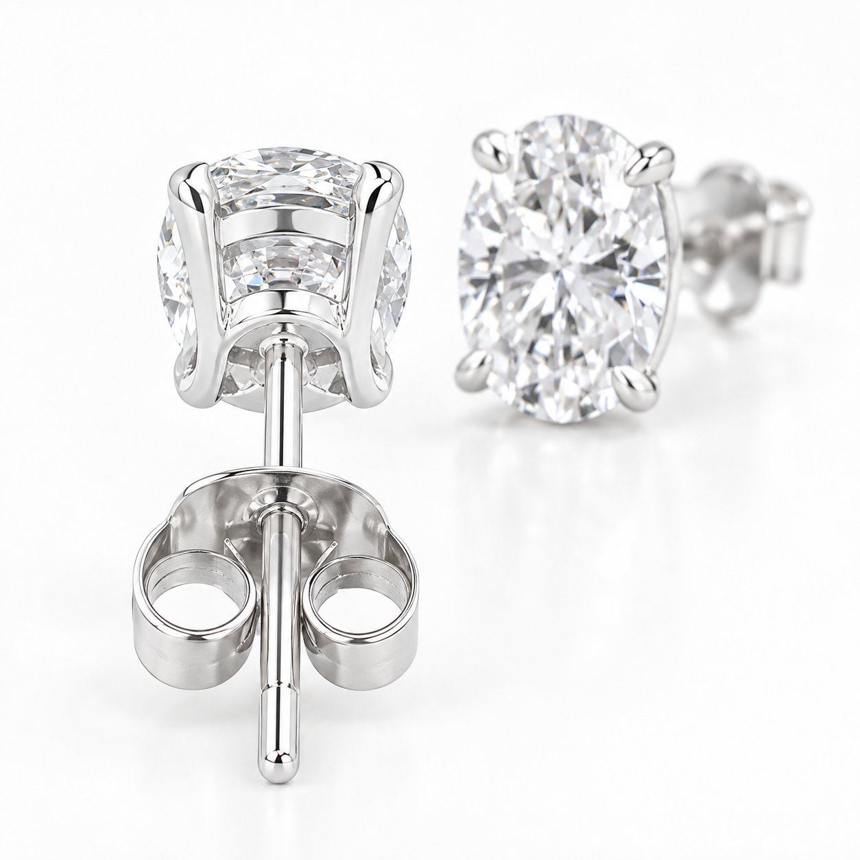 Close-up of the straight sterling silver post and butterfly push-back on a Pomence stud earring