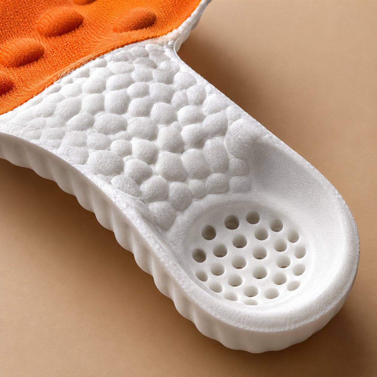 Side profile of the Pomence Massage Insoles showing the built-up arch and the deep heel cup